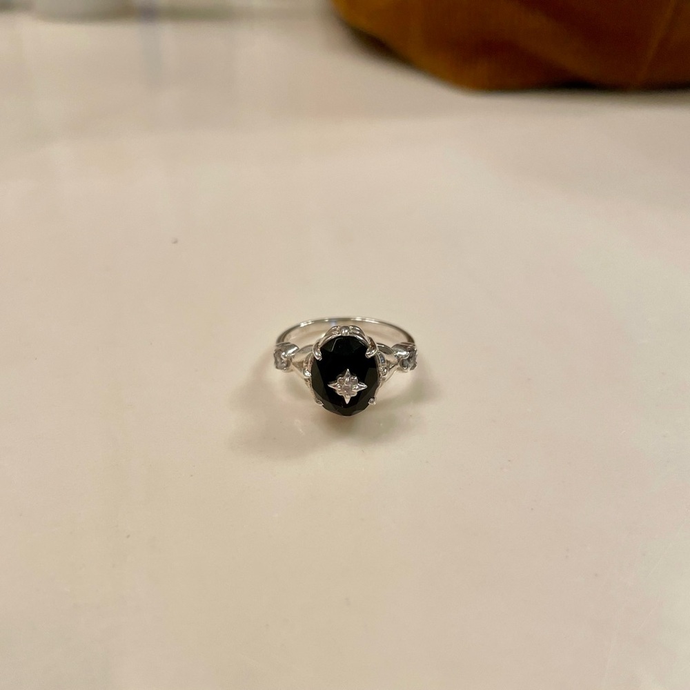 Elegant Silver and Black Onyx Women's Ring